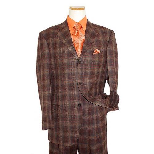 Extrema by Zanetti Brown/Rust Windowpanes Super 140's Wool Suit